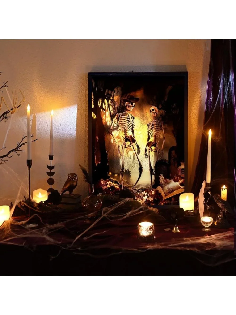 Lighted Halloween Tabletop Decor - Framed Artwork, 20x28 Inch Spooky Display